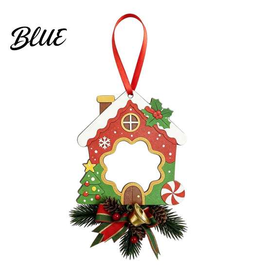 Handmade Wooden Ornaments Christmas Tree Ornaments, 2D Stocking House Shaped Photo Frame Hanging Personalized Frames Decor, Xmas Ornament for