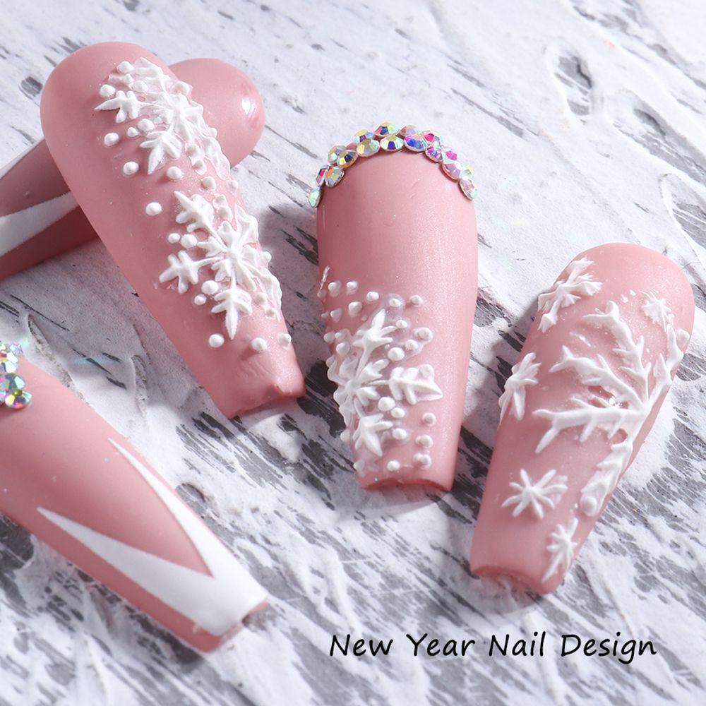 Nail Art Decorations Winter White New Year Design 5D Embossed Christmas Nail Sticker Snowflakes