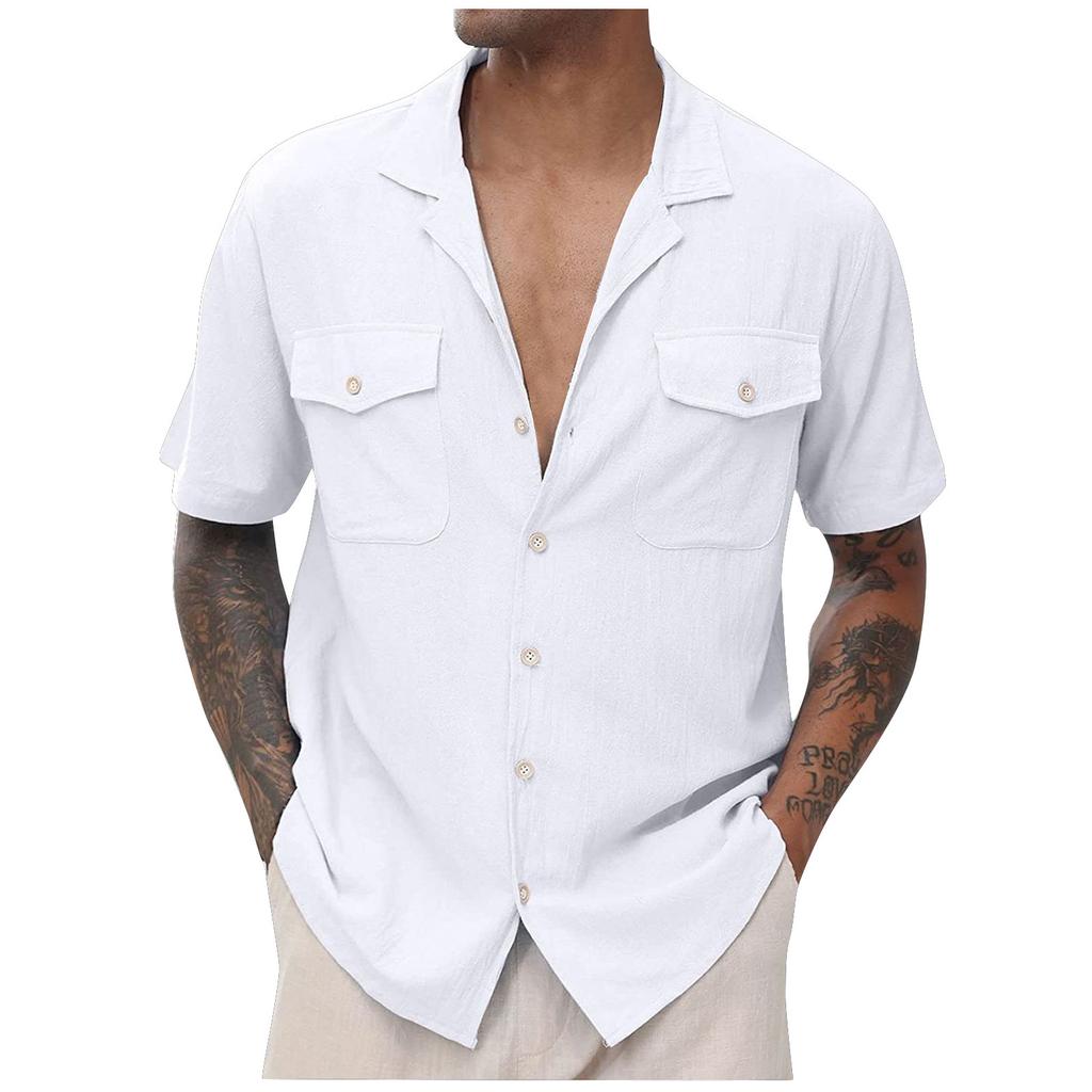 Men'S Casual Lapel Beach Holiday Wear Fashion Shirt Short-Sleeved Shirt