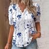 Women's Summer Floral Print V Neck Blouse Lace Trim Ruffle Short Sleeve Casual Boho Vacation Daily Wear Shirt Top