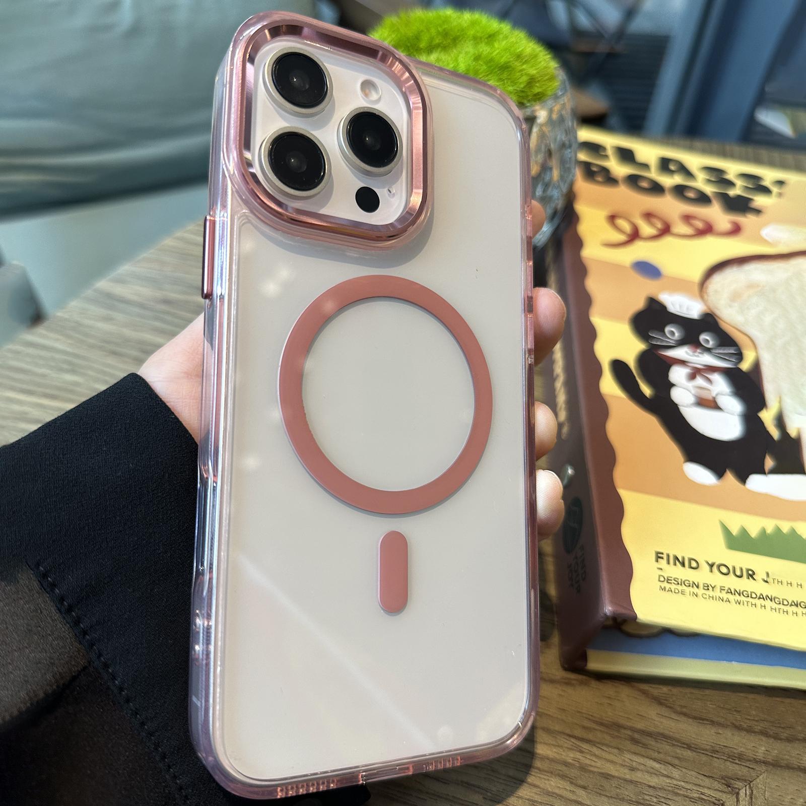 

For iPhone 16 Pro Case Compatible with MagSafe PC+TPU Shockproof Phone Cover Pink