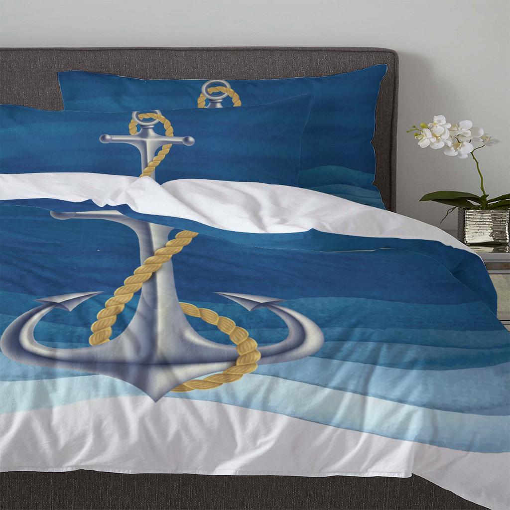 Blue Ocean Anchor Nautical Duvet Cover With Pillow Case Custom 3pcs Bedding Set Quilt Cover Double Bed Home Textile