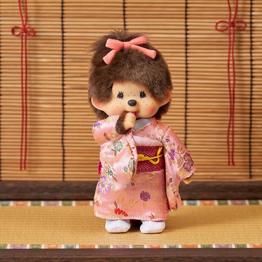Kyugetsu Official Original Monchhichi In Kimono, Girl, Pink IPM-17-Z