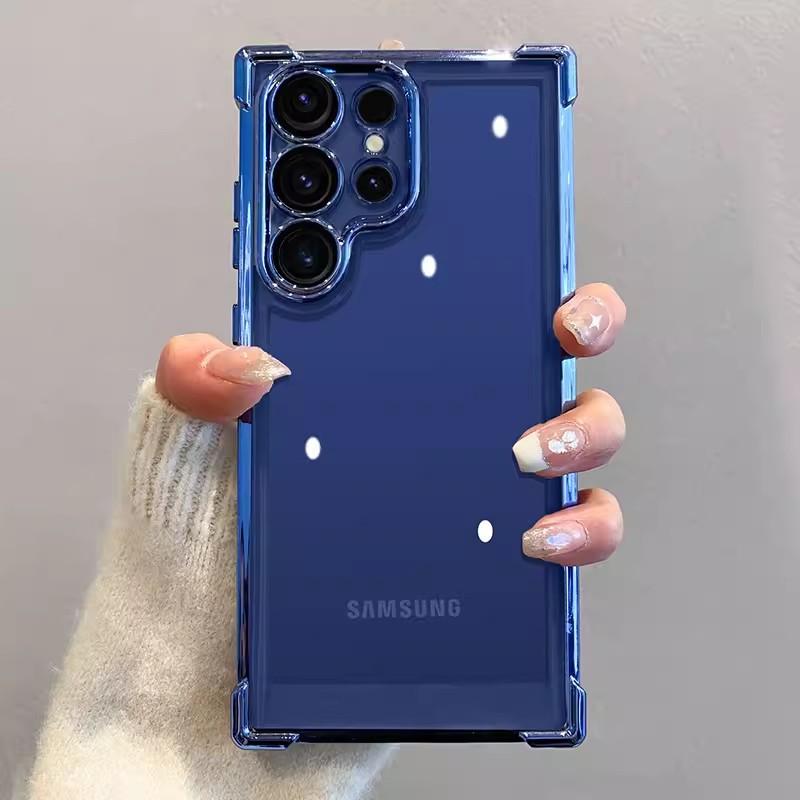 Suitable for Samsung S25ultra Phone Case, Electroplated Transparent S24FE Four-corner Airbag, S23plus Drop Protection Case