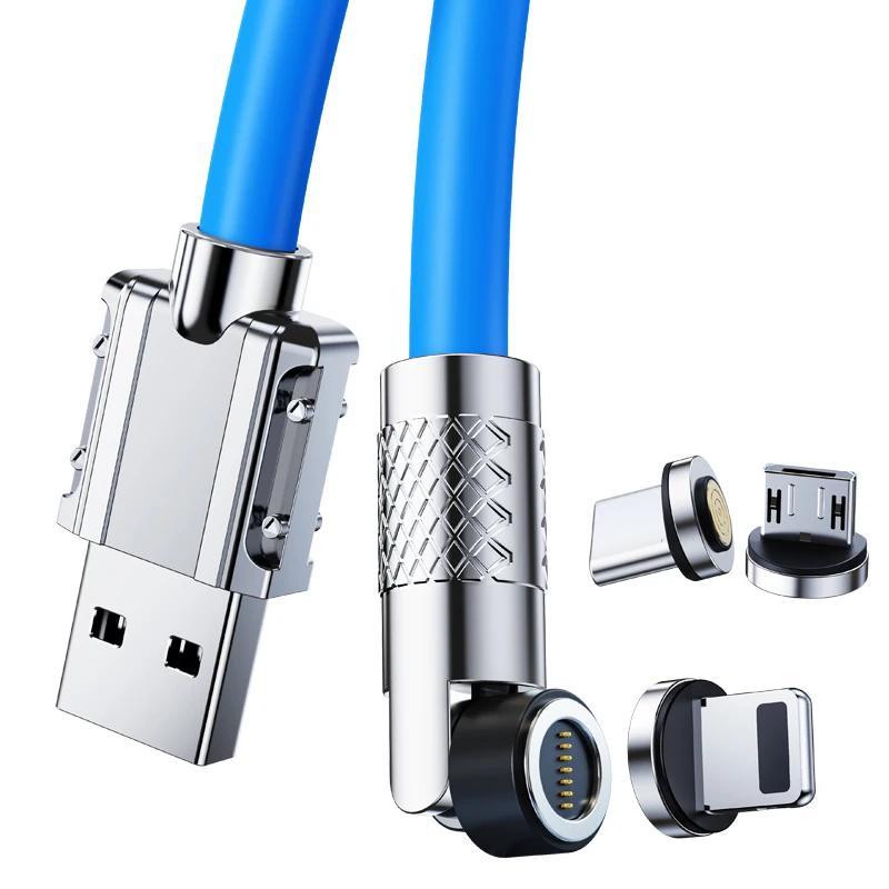 

Eary Magnetic Charging Cable 540°Rotating 3 in 1 IPhone Charger 3A PD Fast Charging Cable for Type C Micro USB Universal Device 1m синій