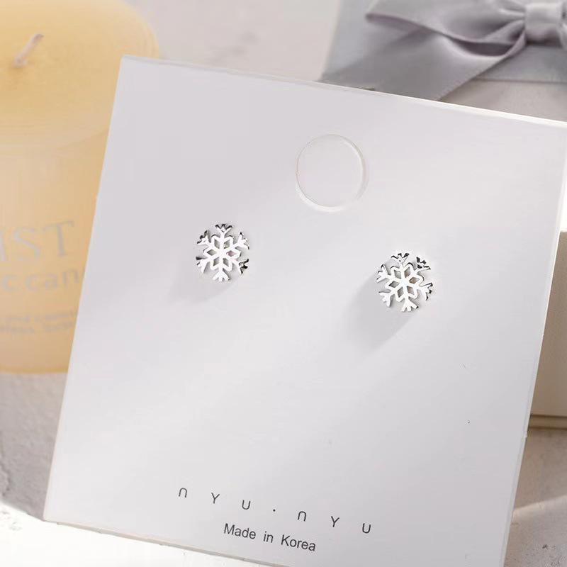 Stylowe Kolczyki Płatki Śniegu dla Kobiet - Elegancki Wzór Kwiatu Lodu, Kompaktowy Prezent Świąteczny, Dodatek Mody Inspirowany Koreą