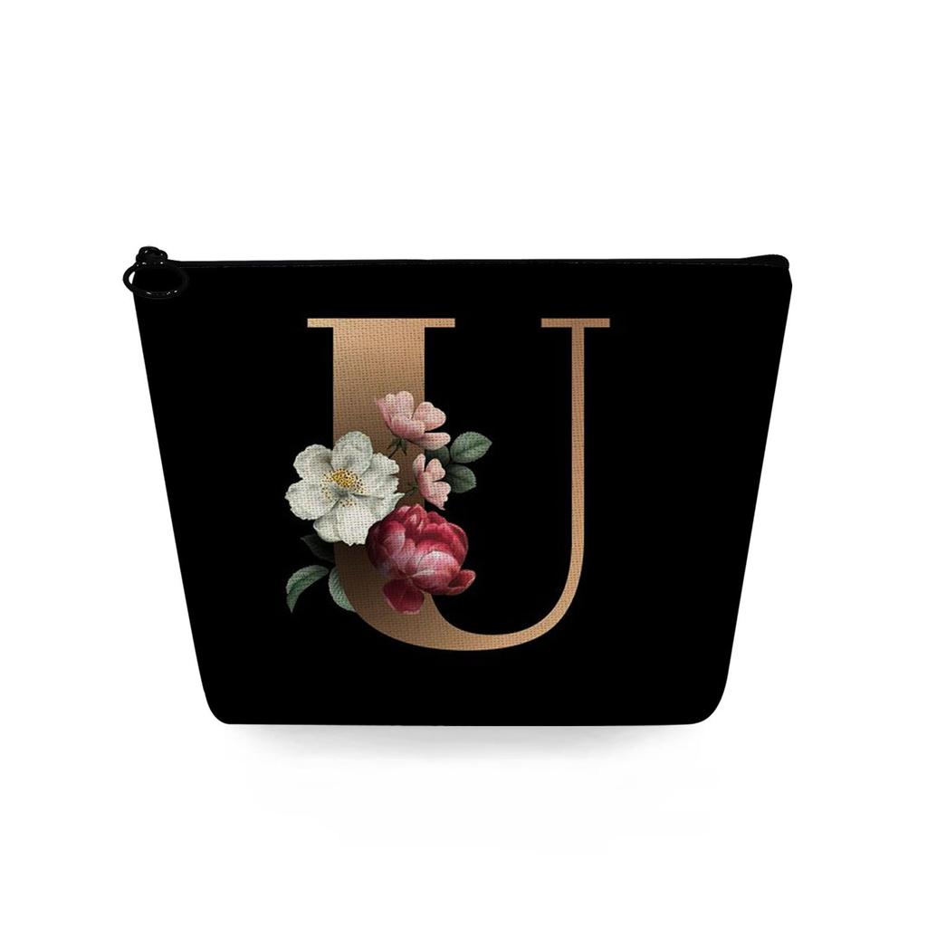 Women Black background letters Print Cosmetic Bag Toiletries Organize Travel Storage Case 6729 KTB
