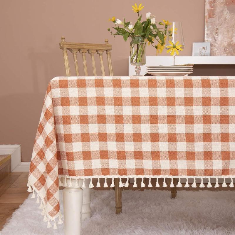 1pcs Checkered Fashion Simple Nordic Tassel Tablecloth Family Gathering Tea Table Cloth Beautiful Living Room Kitchen Dust-proof Decoration Cover