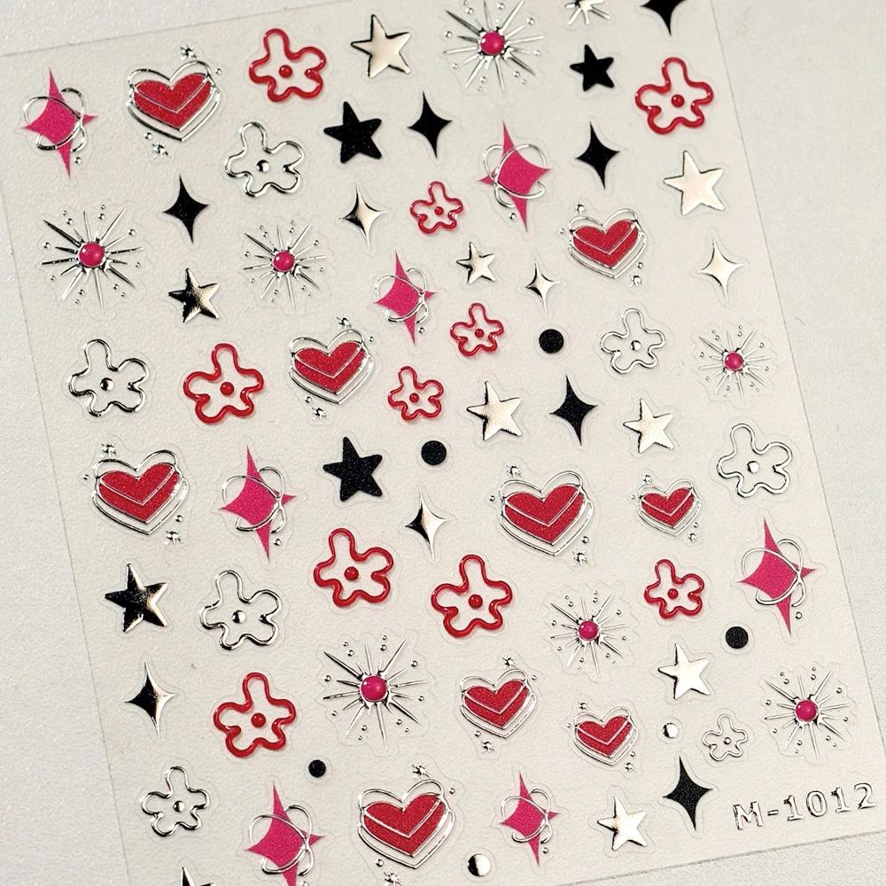 Colorful Five-pointed Star Gird Polka Dot Line Bowknot Cherry 5D Shiny Nail Art Stickers Self Adhesive Decoration Manicure Decal