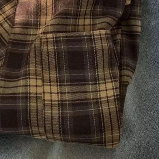 Frühlings- und Herbsthemd für Herren, Umlegekragen, karierter Druck, lockerer Button-Down-Stil, Retro-Stil, langärmeliges Streetwear-Oberteil im amerikanischen Stil für Reisen und den täglichen Gebrauch