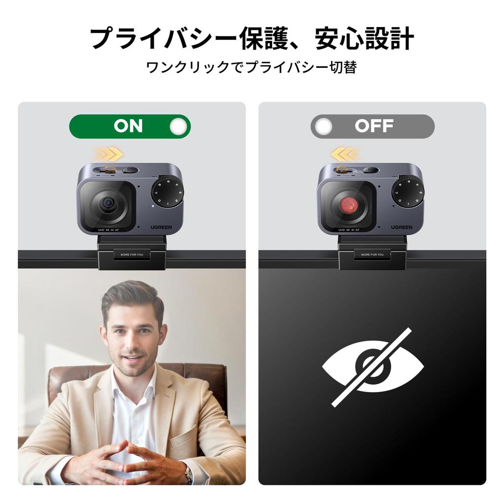 UGREEN FineCam Pro 4K AI PDAF Automatic for and Content Includes Privacy Cover and Webcam 4K/30fps, 1/2-inch Sensor, Noise-canceling Microphone,