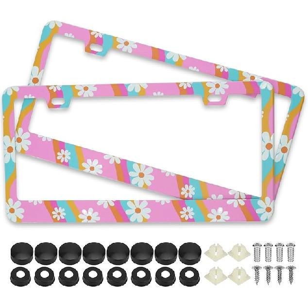 Splicing Skull Ghost Bat License Plate Frames, 2 Pack Halloween Horror Car Plate Frame, Stainless Steel License Plate Holders Covers With Free Screws