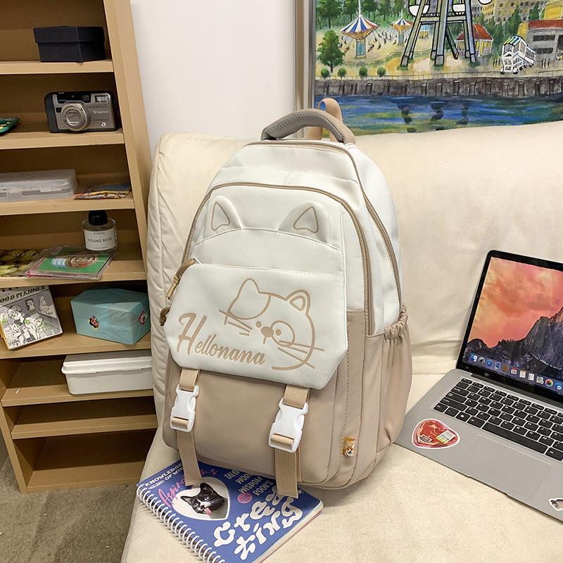 New Student Schoolbag Female Junior High School Students' Large-capacity Leisure Simple Kitten Printed Backpack Backpack
