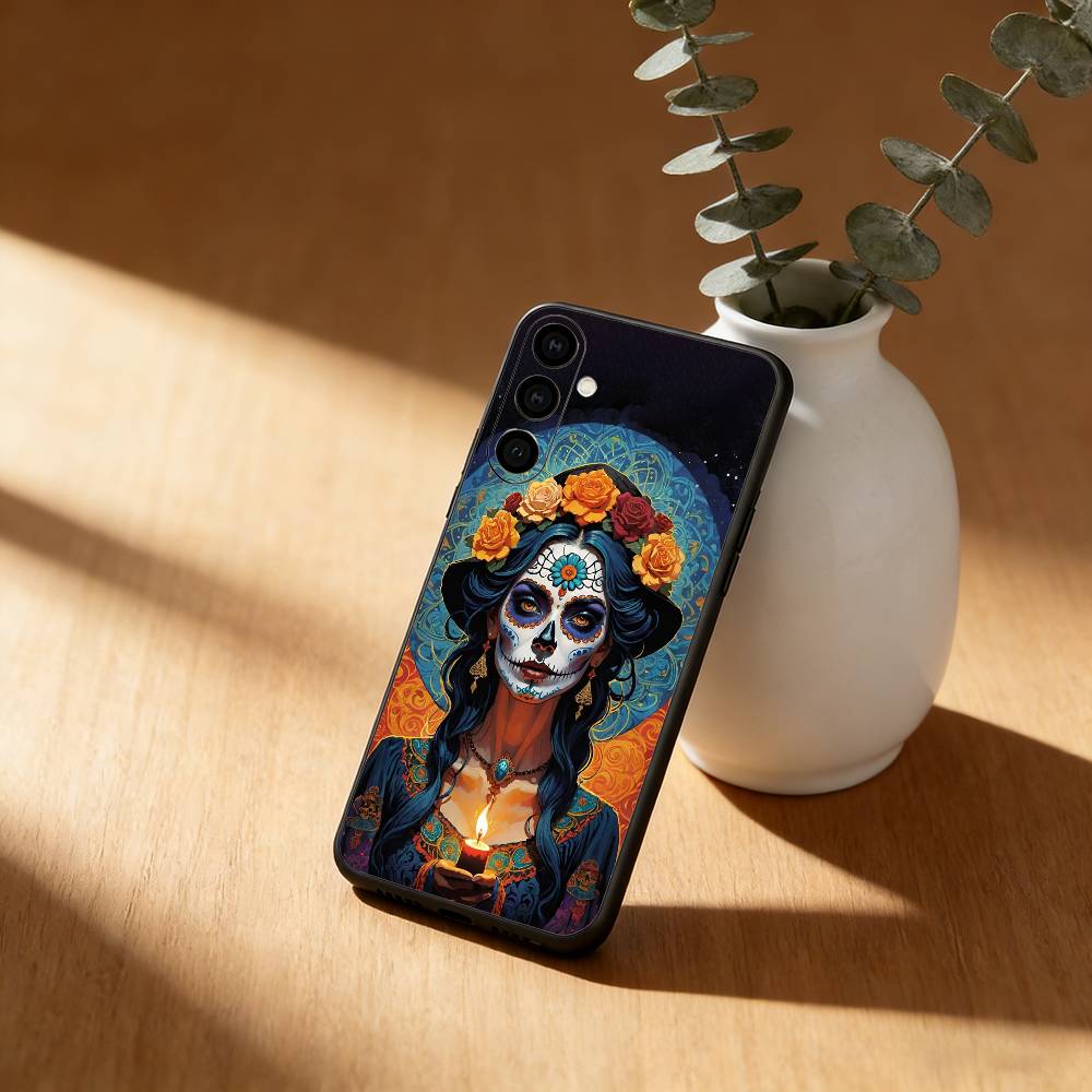 Mexican Catrina Skull Phone Case For Samsung Galaxy A91,80,73,72 ,71,53,52,32 ,31,22,21s,20,Soft Black Case