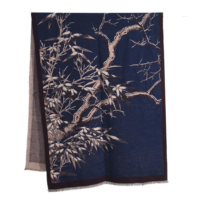 Autumn and winter literary style retro elegant branch printed scarf women's high sense fashion temperament warm shawl