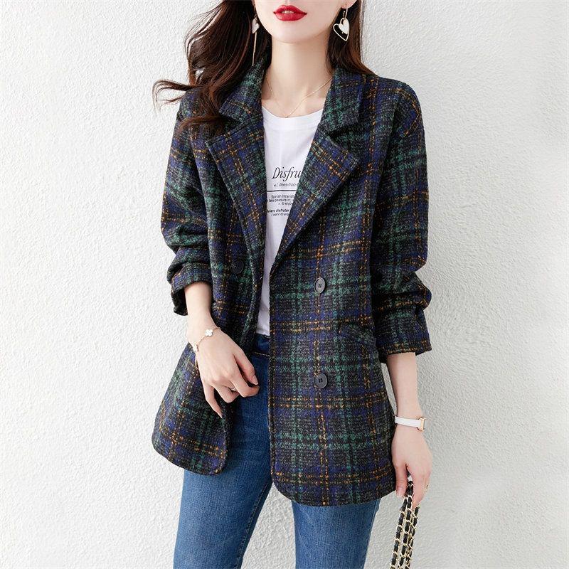 2025 Autumn Women's High-End Korean Plaid Wool Coat, Small British Style