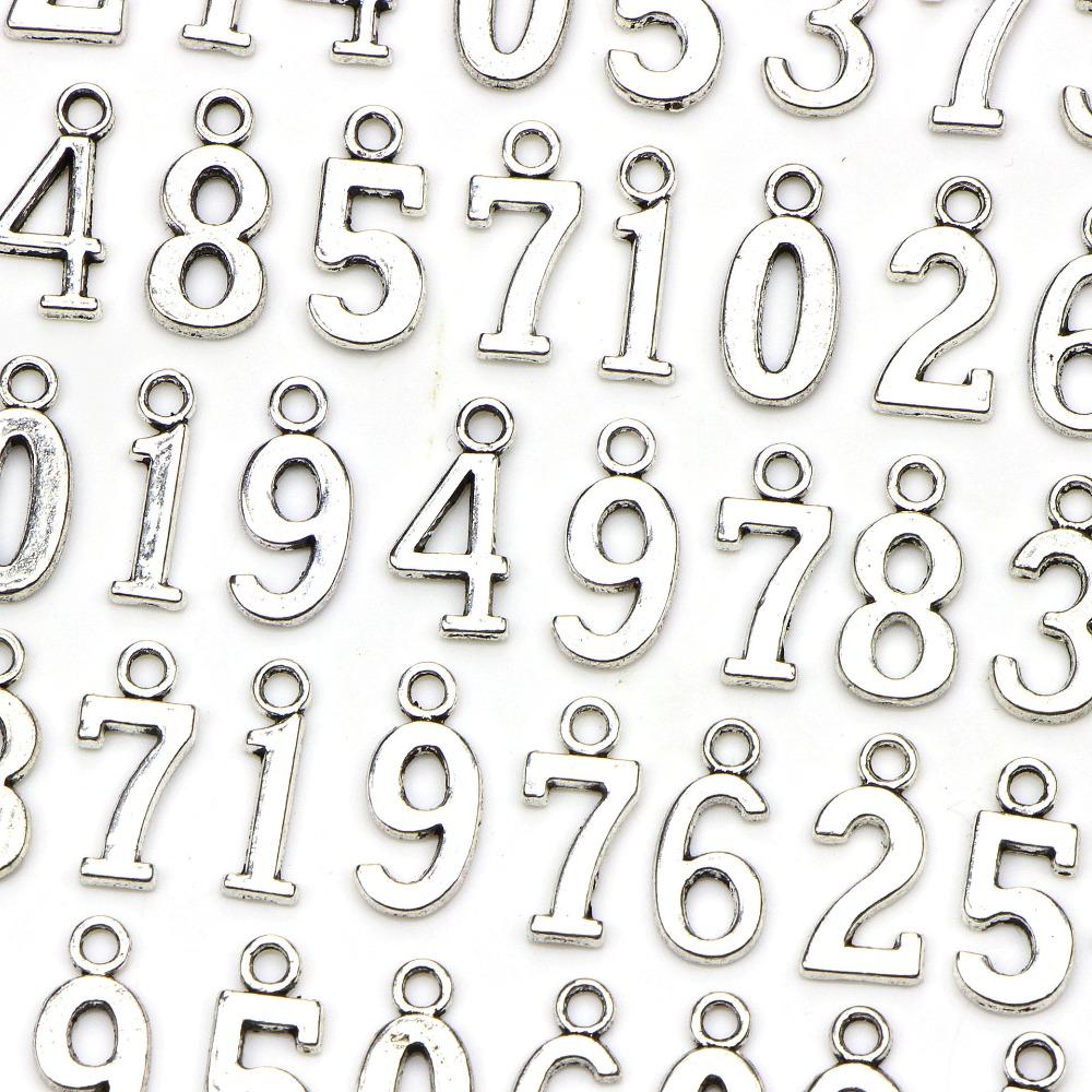 100pcs Sliver Numbers Charm Pendants Number 0-9 Alloy Charms Pendants for DIY Crafts
