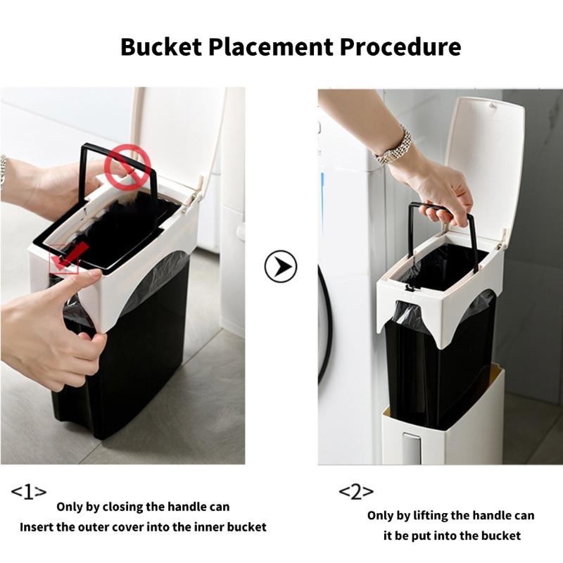 Plastic Garbage Can with Press Type Opening Large Capacity Trash Can Waste Bin Toilet Brush for Daily Disposal Need