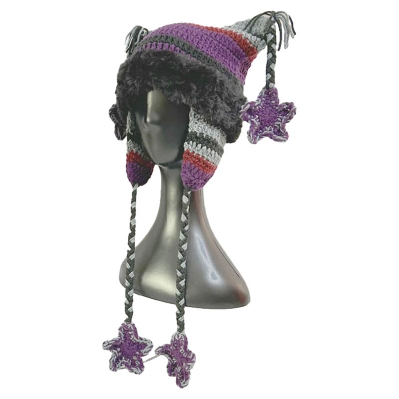 Winter Knitted Bucket Hat For Girl Outdoor Thick Warm Star Caps Cat Ear Hat for Womens Teens Girls Sunscreen Star Caps