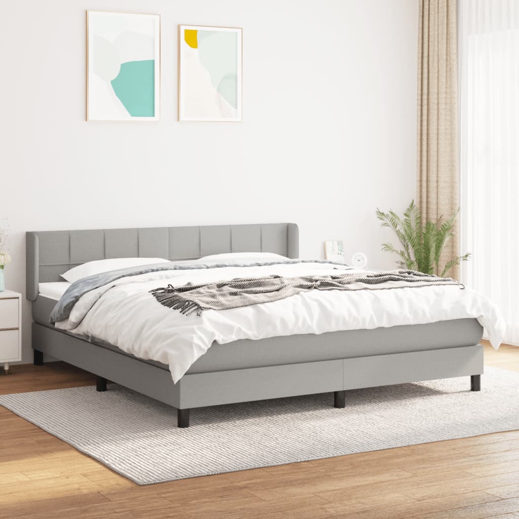 Box Spring Bed with Mattress Light Grey 160 x 200 cm Fabric