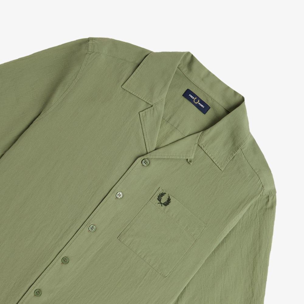FRED PERRY [Sharp] Lightweight Textured Revere Collar Shirt - Olive Mint Afpm2517762-X88