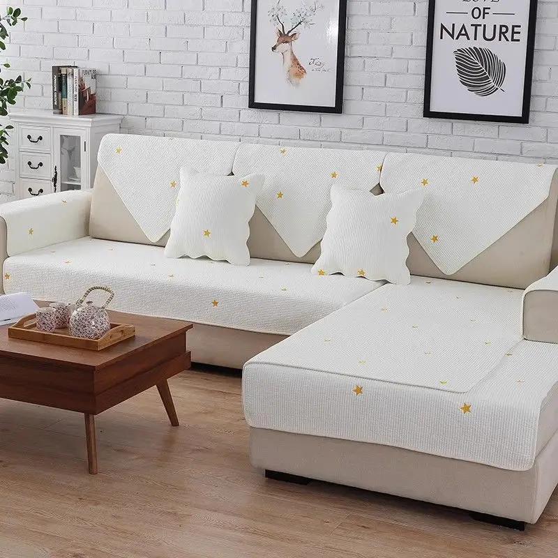 Cotton Fabric Floral Embroidery Sofa Towel Anti Slip Fabric Thickened Fabric Cushion Multi Purpose Sofa Cover Backrest Mat