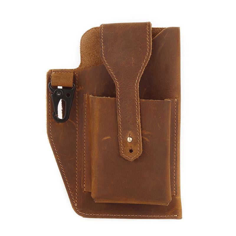 Men's Genuine Leather Tactical Mobile Phone Waist Bag - Crazy Horse Sports Style