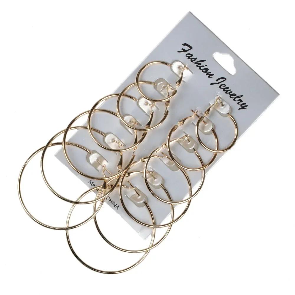 

Oversize Gold Color Big Circle Hoop Earrings Set for Women Vintage Steampunk Ear Clip Wedding Party Jewelry Gift