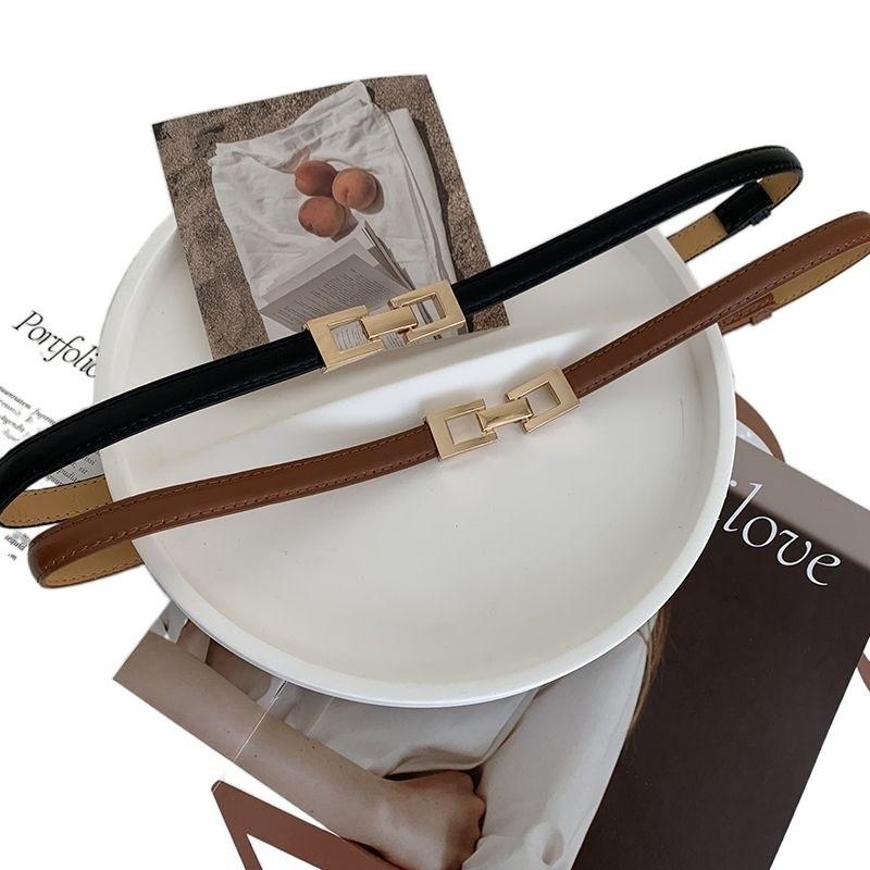 Chic Women's Double Buckle Slim Waist Belt Elegant Fashion Accessory For Dresses And Sweaters