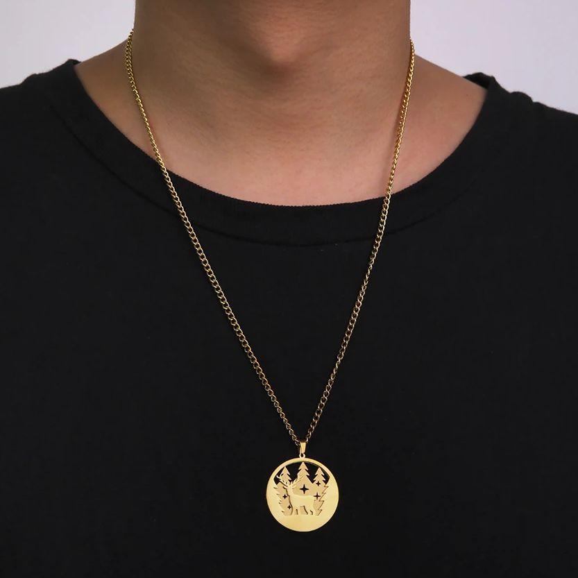 LIKGREAT Elk Wolf Bear Necklace for Women Men Teen Stainless Steel Forest Animal Snowflake Moon Pendant Jewelry Birthday Gifts