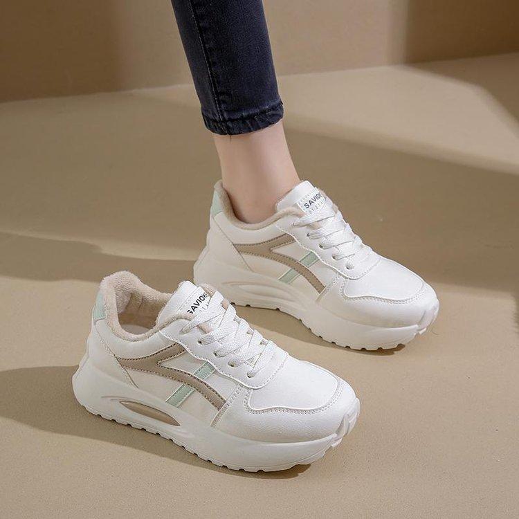 

2024 зимние популярные женские студенческие белые туфли зимние бархатные утолщенные холодостойкие теплые нескользящие повседневные спортивные хлопковые туфли для доски 40