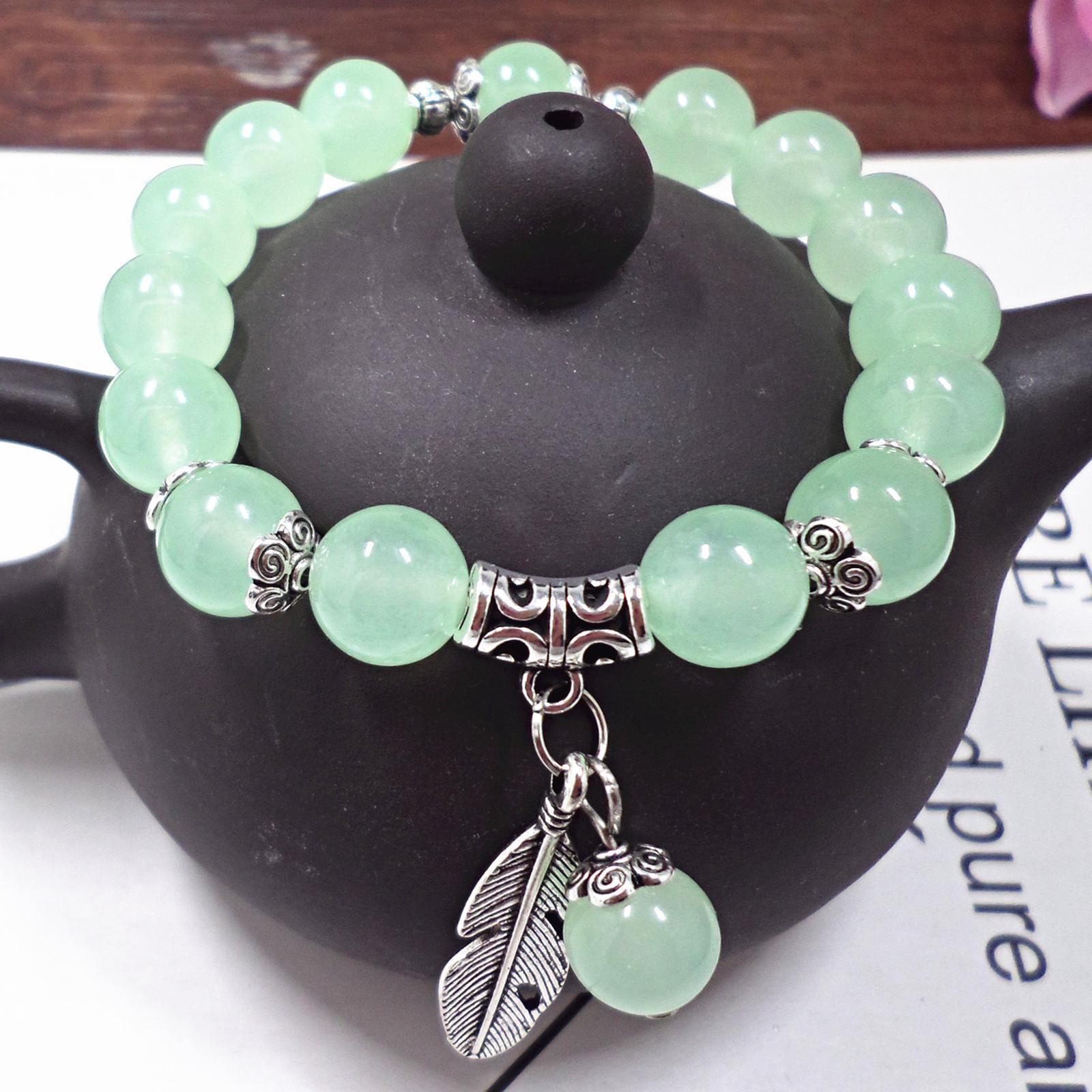 

Браслет ручной работы из красного агата с камнями халцедона для женщин Leaves 10mm светло-зеленый