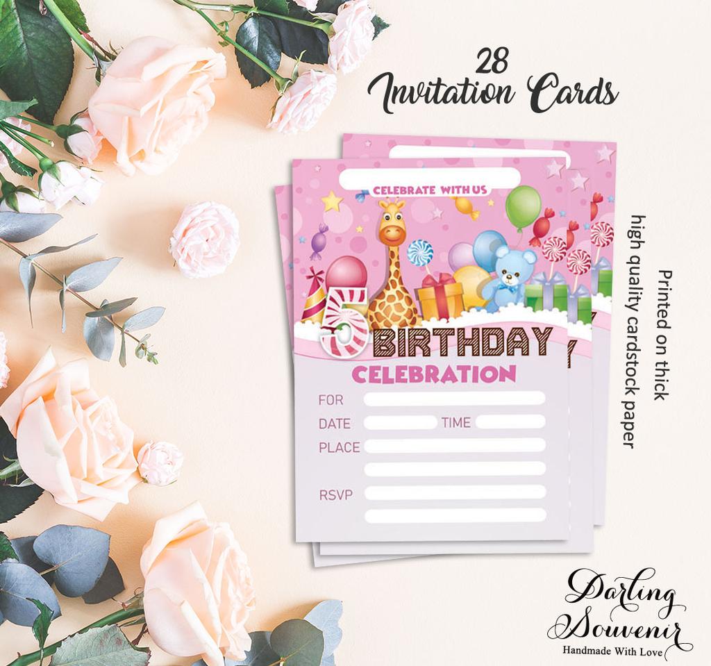 Darling Souvenir Rosa Geburtstagseinladungskarte 28 Stück Füllen oder Beschreiben Blanko Einladungen Druckbare Partyzubehör 5 x 7