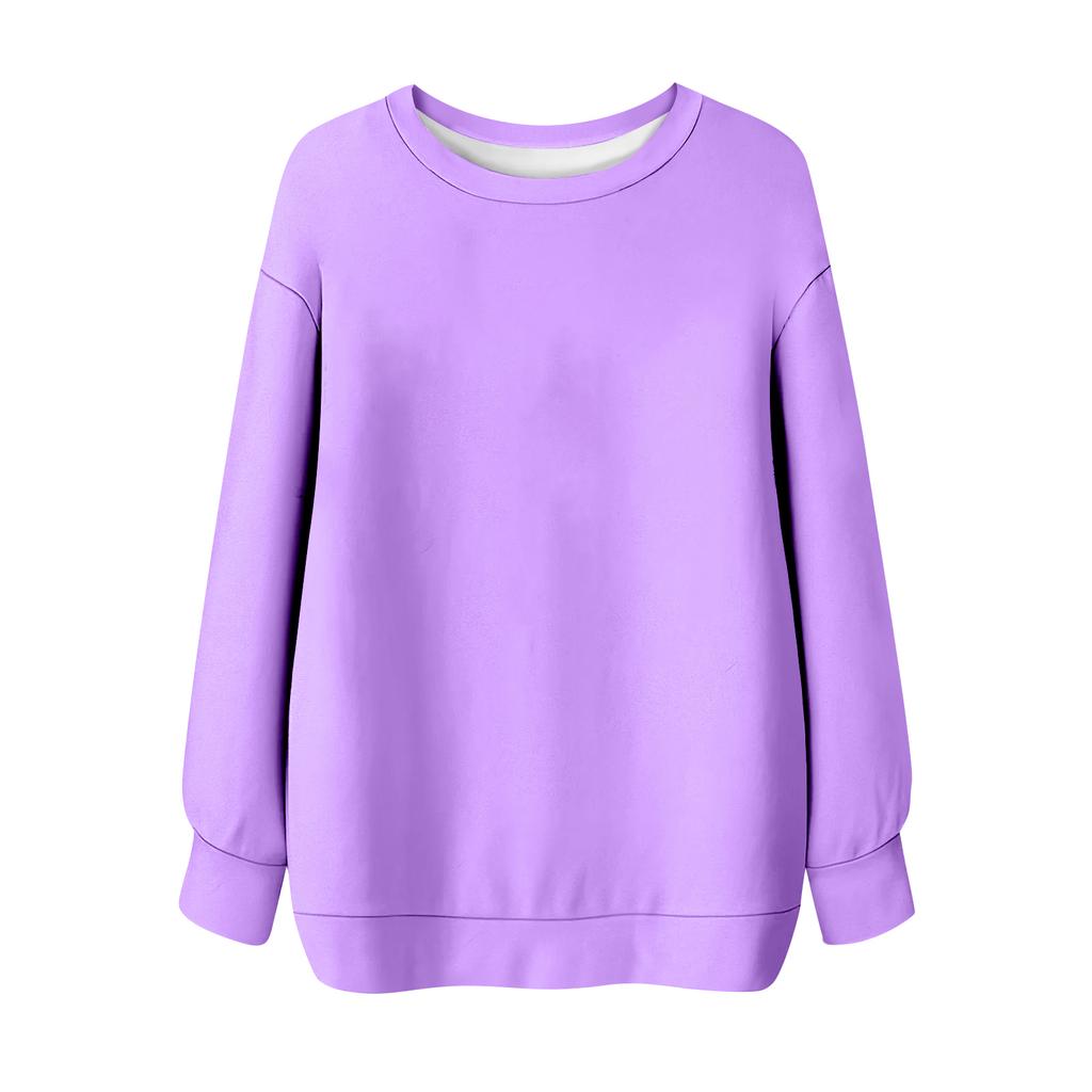 Women's Solid Color Round Neck Long Sleeved T-shirt Sweatshirt Top