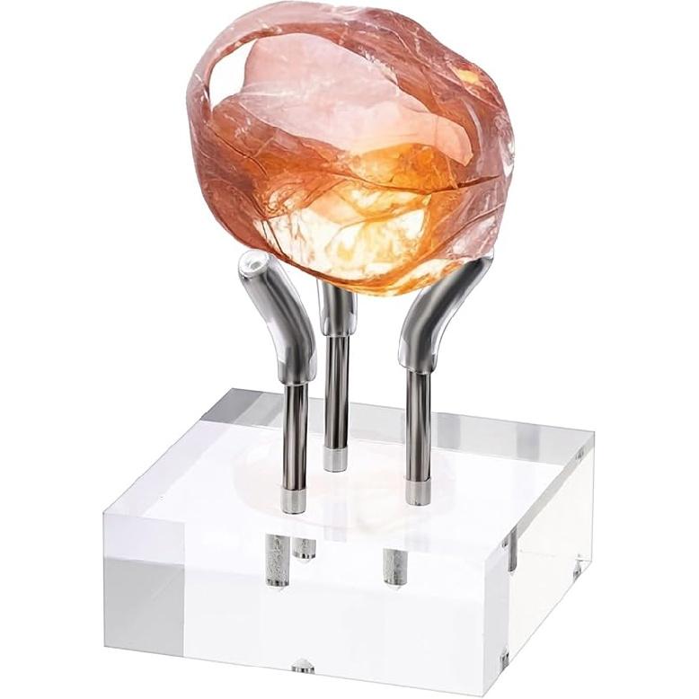 Hipiwe Gold Metal Arm Display Stand Easel with Acrylic Base Decorative Display Easel Holder for Sphere Crystal Ball Eggs Mineral Geodes Rock Square, Silver,Small