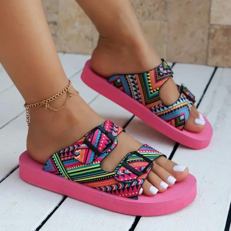 2024 Hot Sale Shoes Female Light Women's Slippers Casual Daily Slippers Women Mixed Colors Buckle Platform Flat Women's Shoes