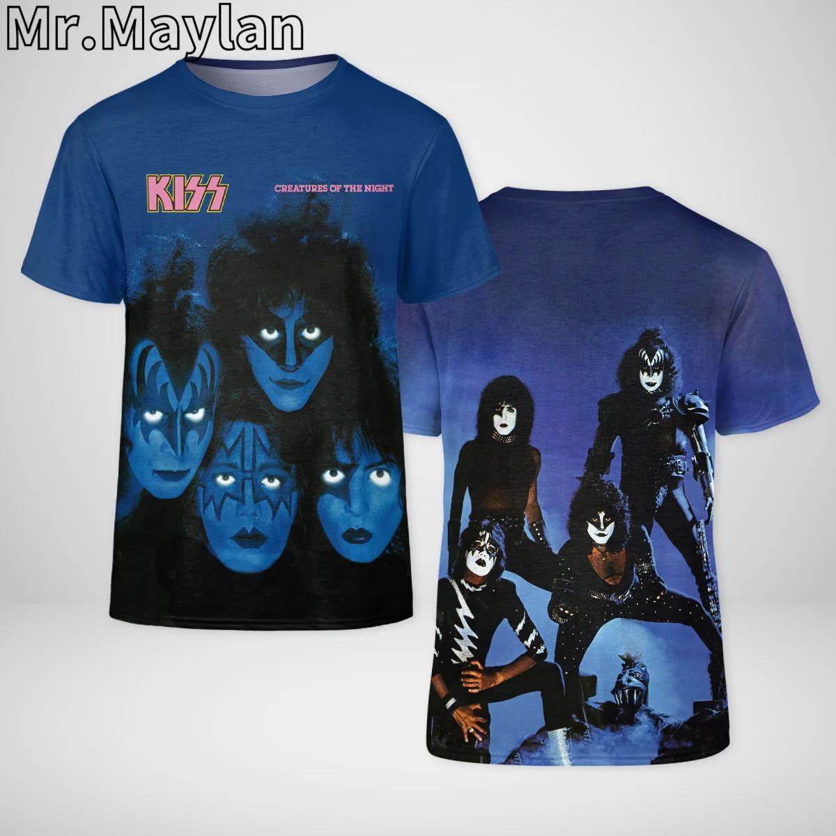 

Летний топ с круглым вырезом и 3D-принтом рок-группы Kiss, модная повседневная мужская футболка с коротким рукавом 4XL