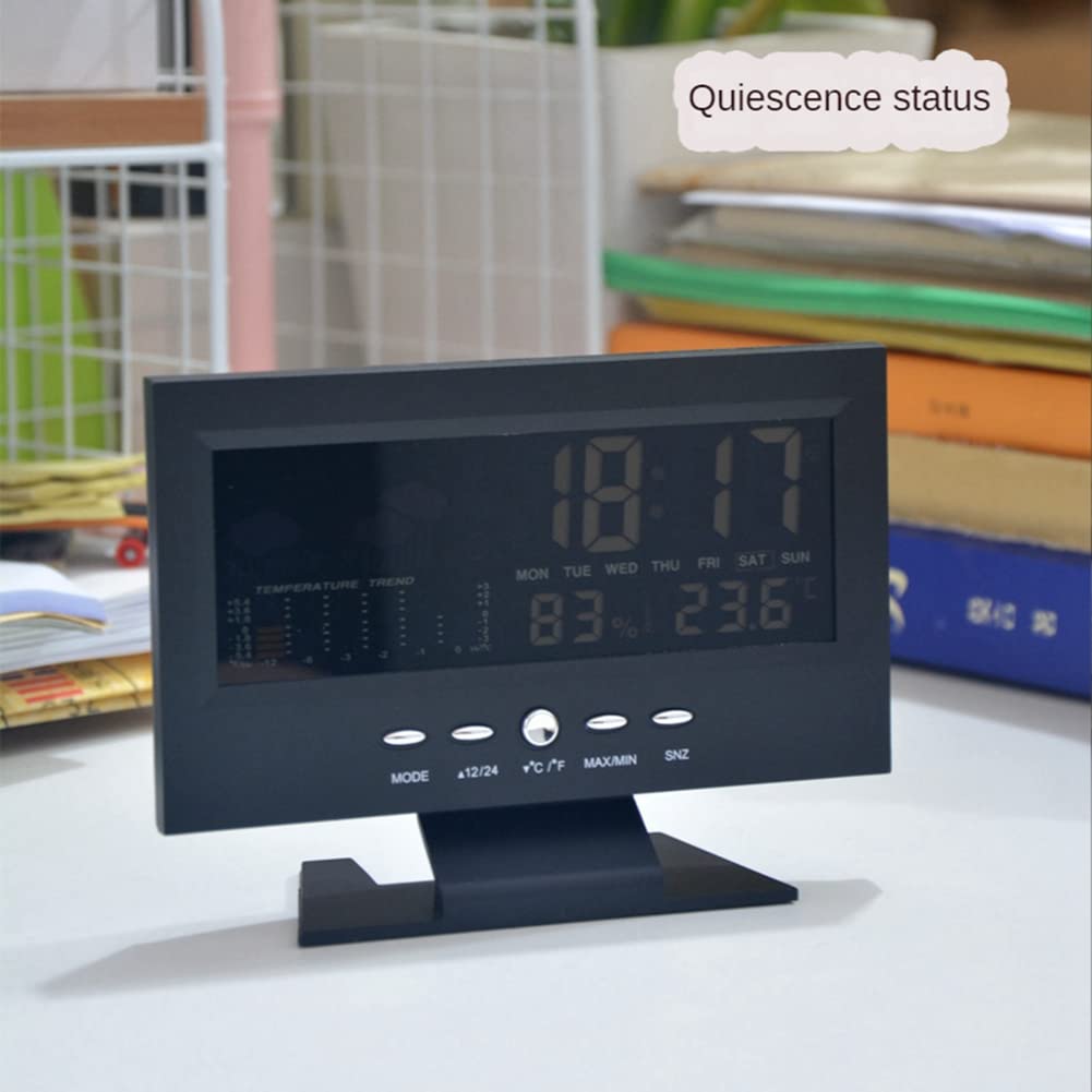Xsdjasd 1 Set LCD Color Screen Digital Snooze Alarm Clock Weather Forecast Station Temperature Humidity Time Date Display Clock Home Plastic