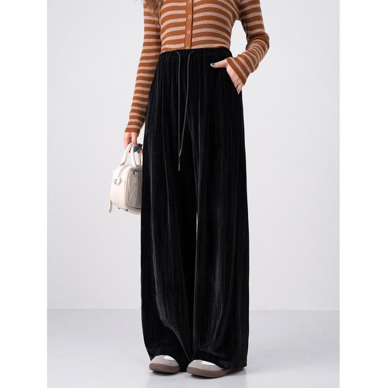 Autumn and Winter New Quality Golden Velvet Retro Tie-dye Striped Wide-leg Pants Children's Casual Loose Drape Straight Trousers