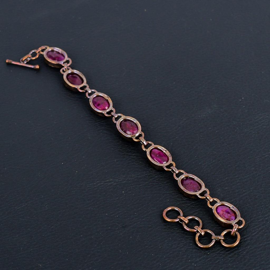 Ruby Handmade Gemstone Bracelet, Copper Electroformed Bracelet Antique Jewelry, For Engagement Gift