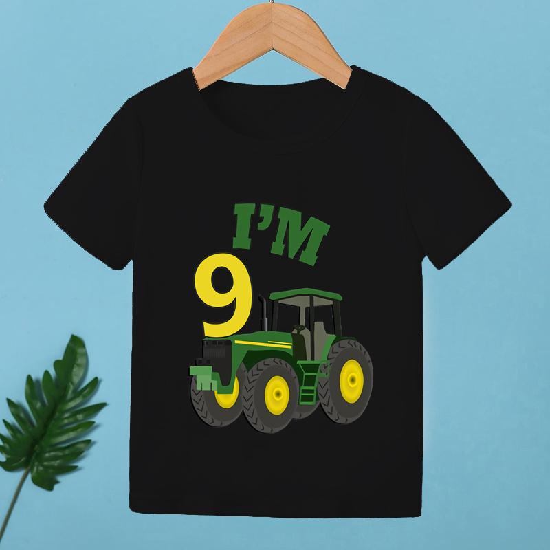 Agricultural Tractor Birthday Numbers 1 2 3 4 5 6 7 8 9 Cartoon Printed Summer Girls and Boys Short Sleeved Tshirt