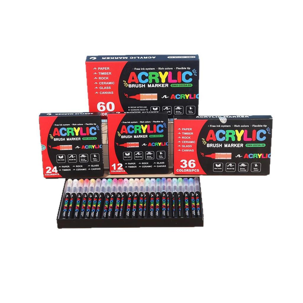 Opaque Liquid Ink Acrylic Markers - Layerable, Soft Tip Watercolor Pens with Washable Brushes for Student Art