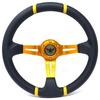 ALTEED Sports Steering 350mm Deep Cone Gold Spokes with Carbon Fiber for Aftermarket Cars Wheel, Model, Design,