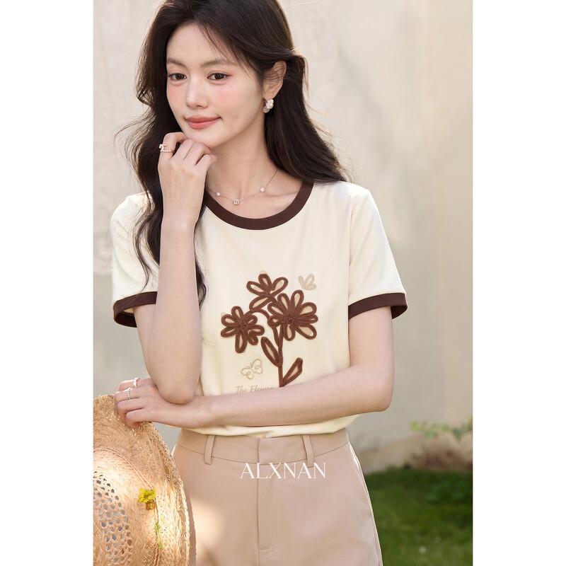 Luxiangnan Women s Floral Draped Neck Short Sleeve T-Shirt S