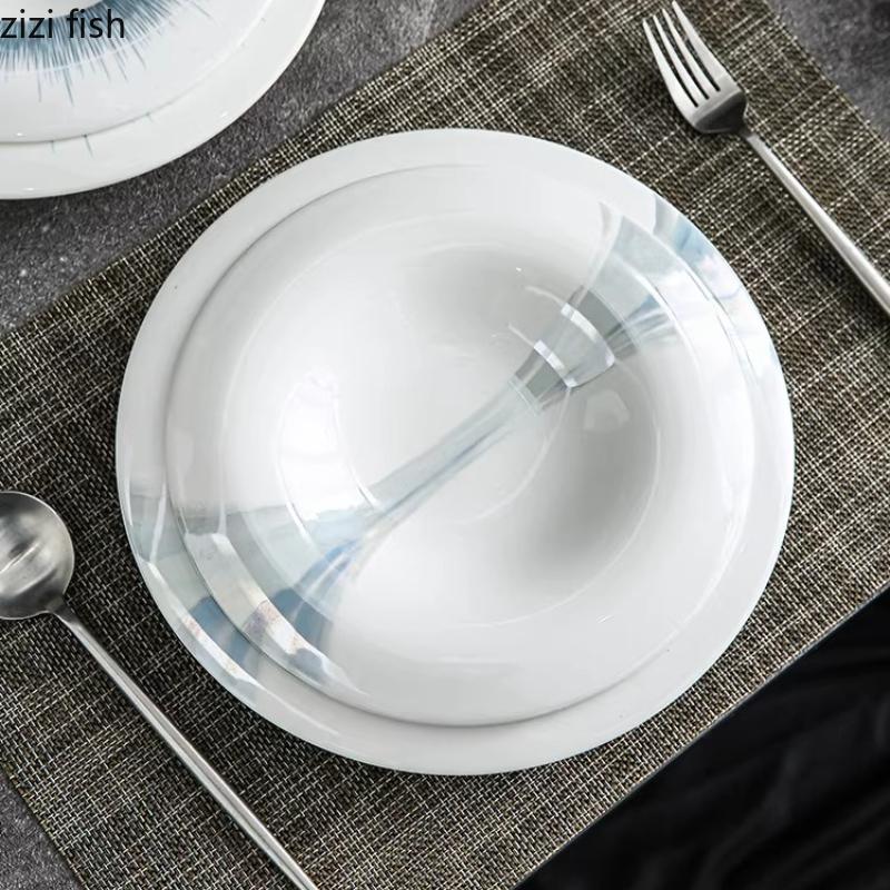 Circular Concave Ceramic Dining Plate Soup Plates Fruit Dish Salad Bowl Sashimi Plate Pasta Dish Serving Plates Dessert Bowls