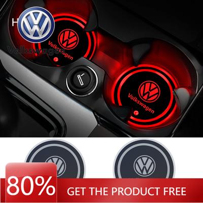 For VOLKSWAGEN VW 2pcs/set Car Luminous Coasters Water Cup Mat Holder Auto Styling For VW GTI Jetta Golf Beetle CC EOS R32 MK4 G