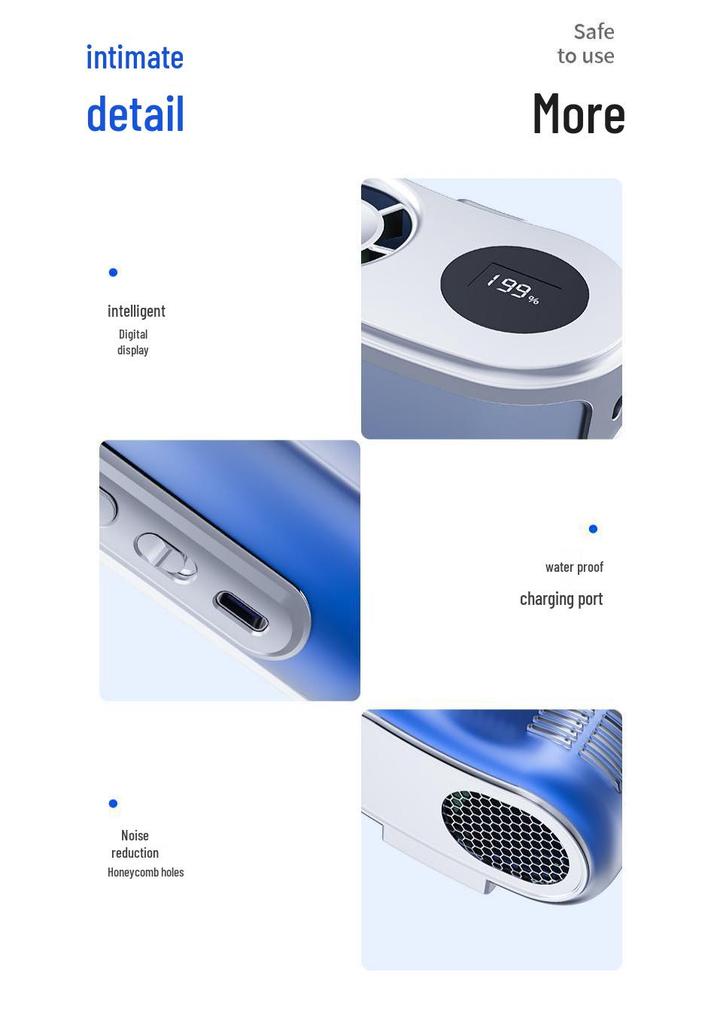 Portable Neck and Waist Fan: Long Battery Life, Strong Wind, Digital Display