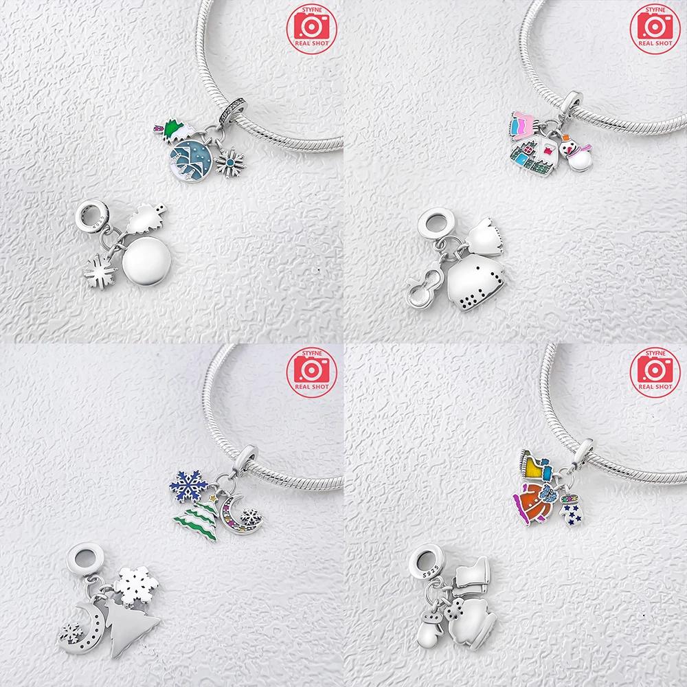 Green Christmas Tree Pendant Snowflakes And Santa Claus Original Charms Copper Beads Fit Bracelet Women Gift Diy Making