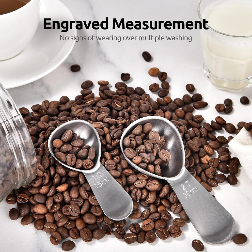 Coffee Scoop - 304 Stainless Steel Metal Measuring Spoon with Short Handle for Ground Coffee, Beans, Powder, Espresso (15ml/30ml)