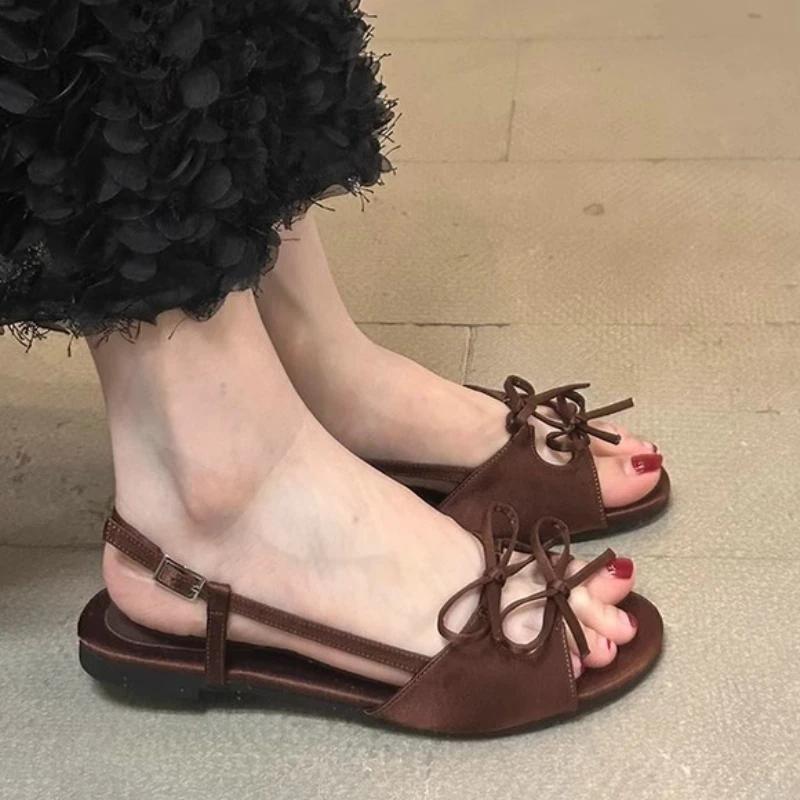 Fashion Flats Women Sandals Bow Designer Shoes Woman Slippers Summer 2025 New Casual  Walking Slides Fashion Dress Sandalias De Mujer